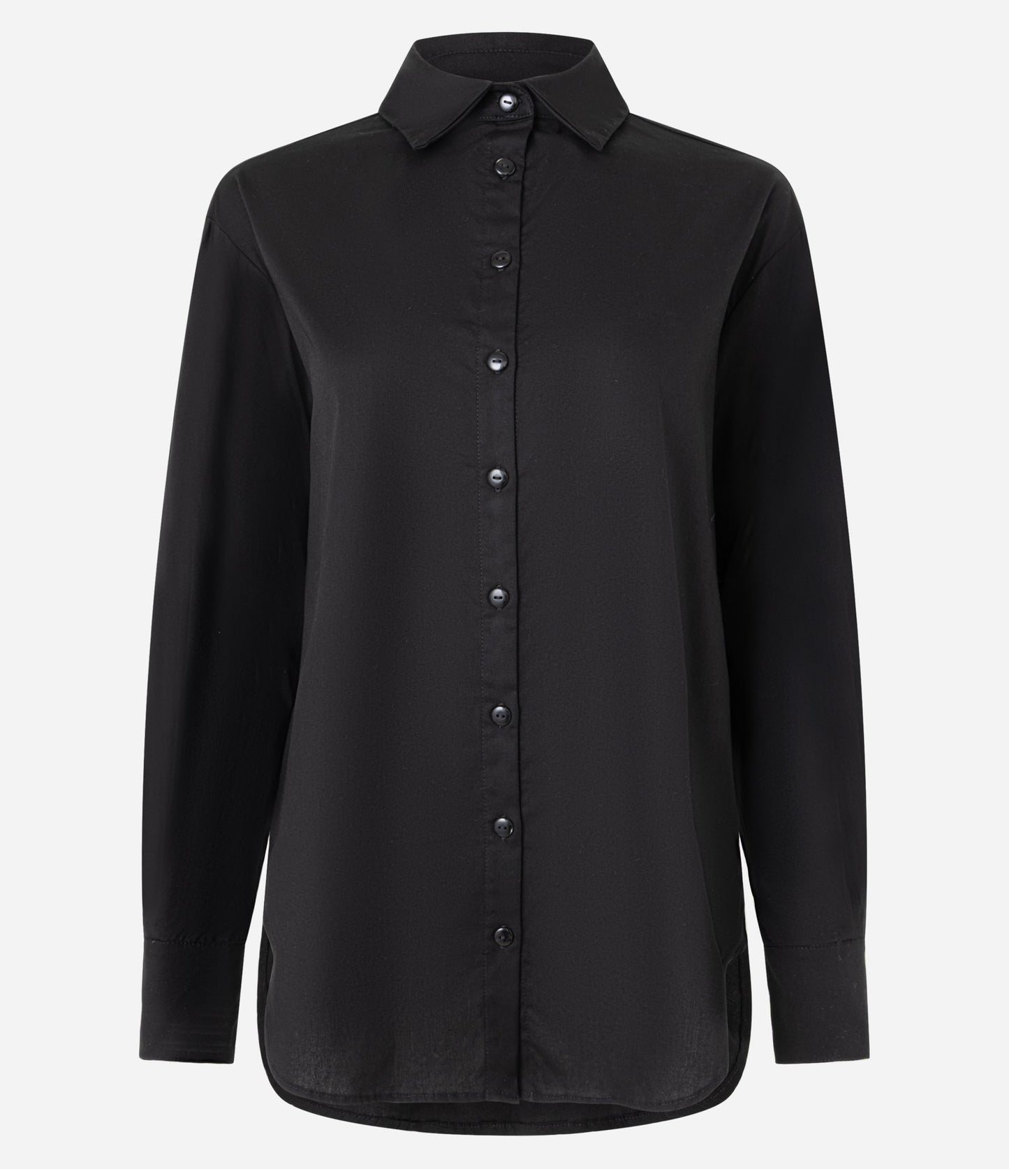 Camicia nera tricolore con orlo arrotondato e bottoni frontali