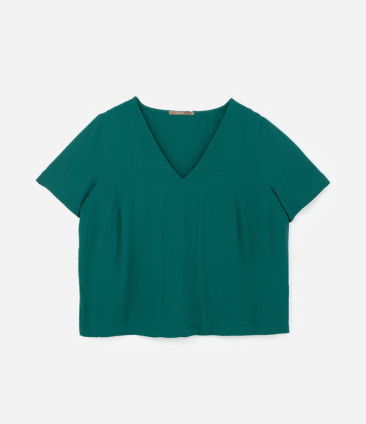 Camicetta in viscosa con scollo a V, Curve e taglie forti, verde