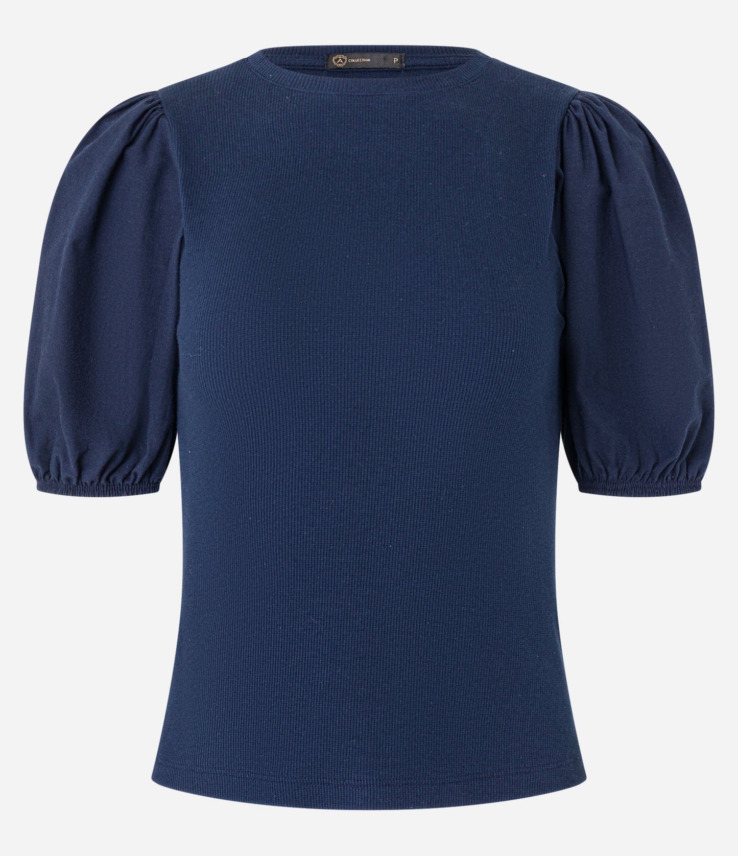 Camicetta a coste e tricolore blu navy con maniche a sbuffo