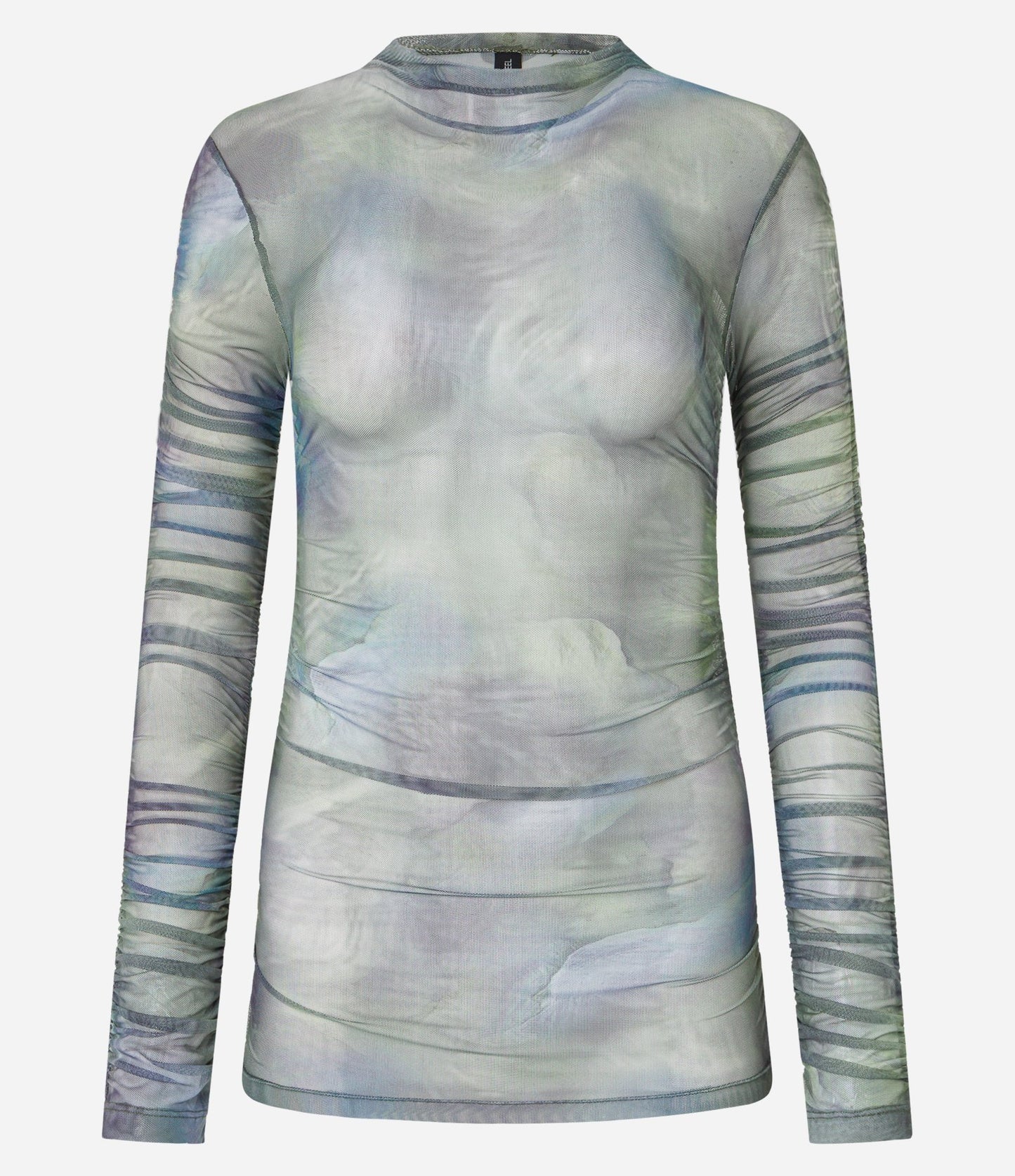 Blusa verde de tul con fruncido lateral