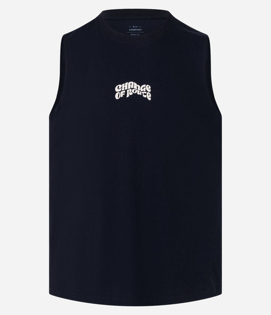 Canotta Comfort in cotone nero con stampa di scritte