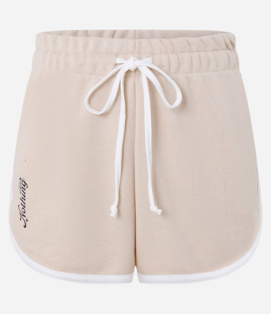 Pantaloncini da bagno beige foderati in pile con stampa "Nothing