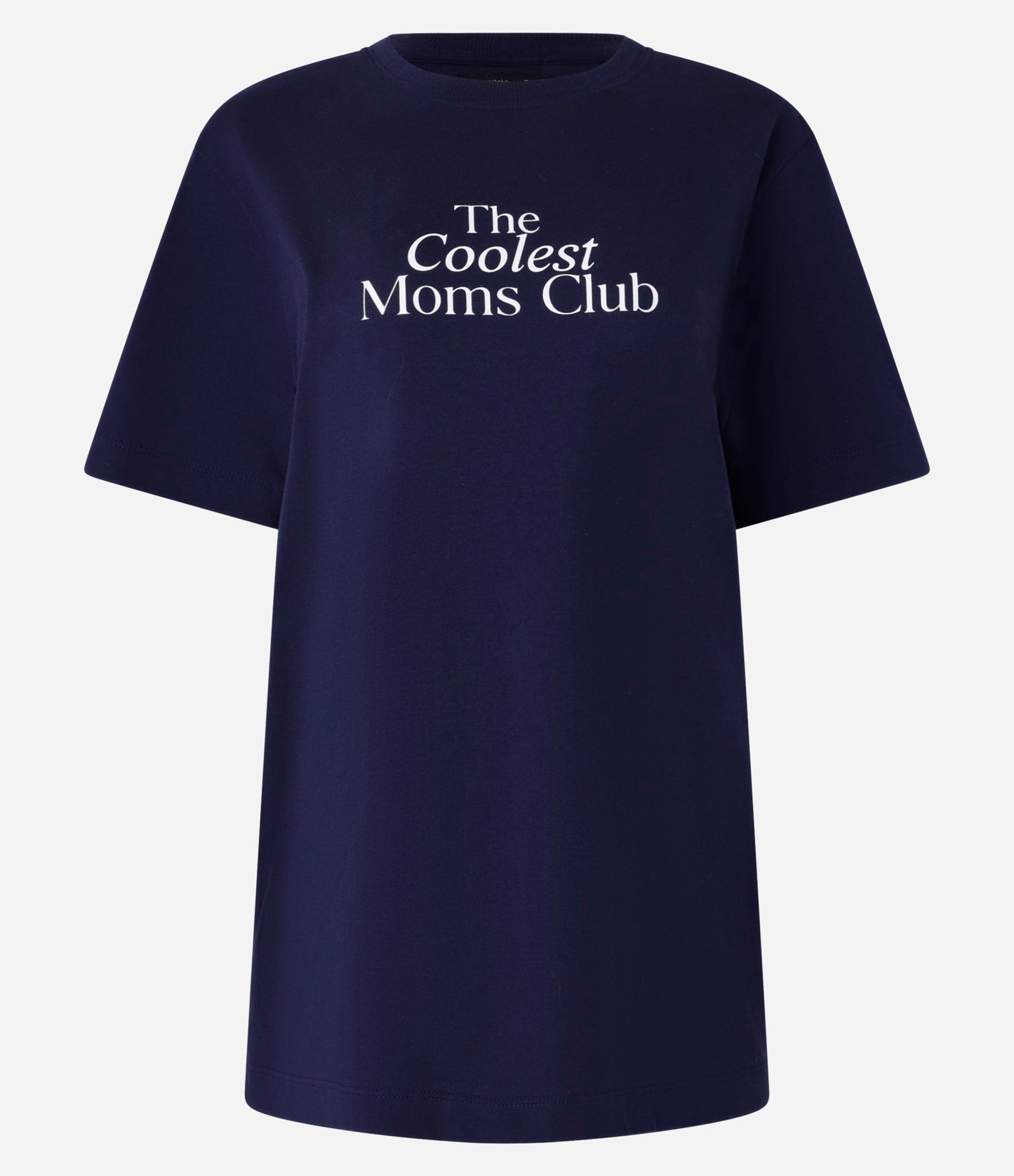 Maglietta in cotone blu navy con scritta "Coolest Moms Club".