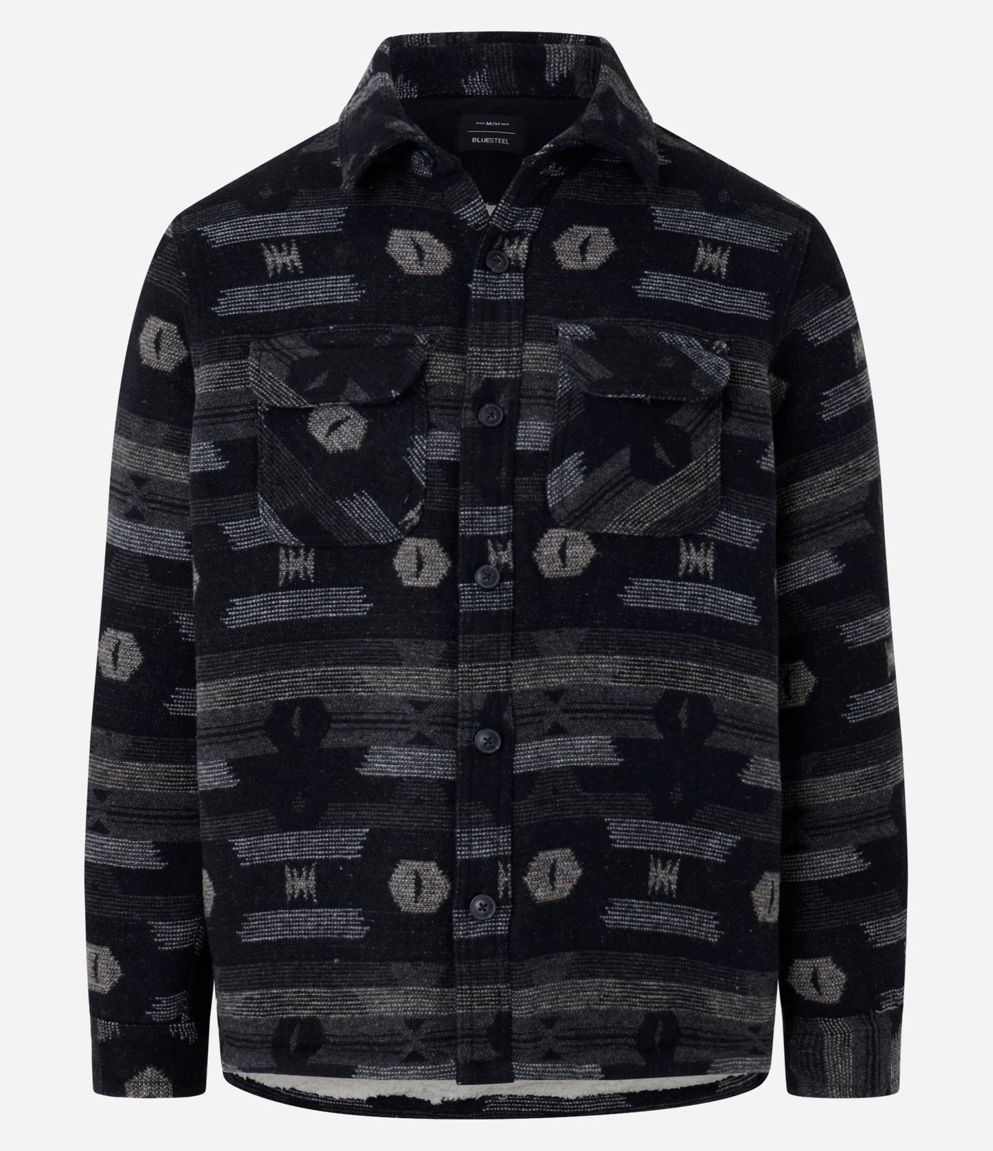 Chaqueta oversize de sherpa con estampado étnico gris