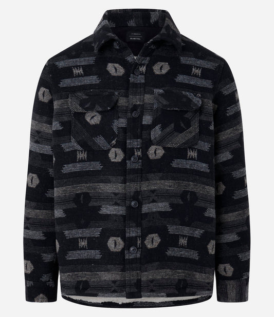 Giacca oversize in sherpa con stampa etnica grigia