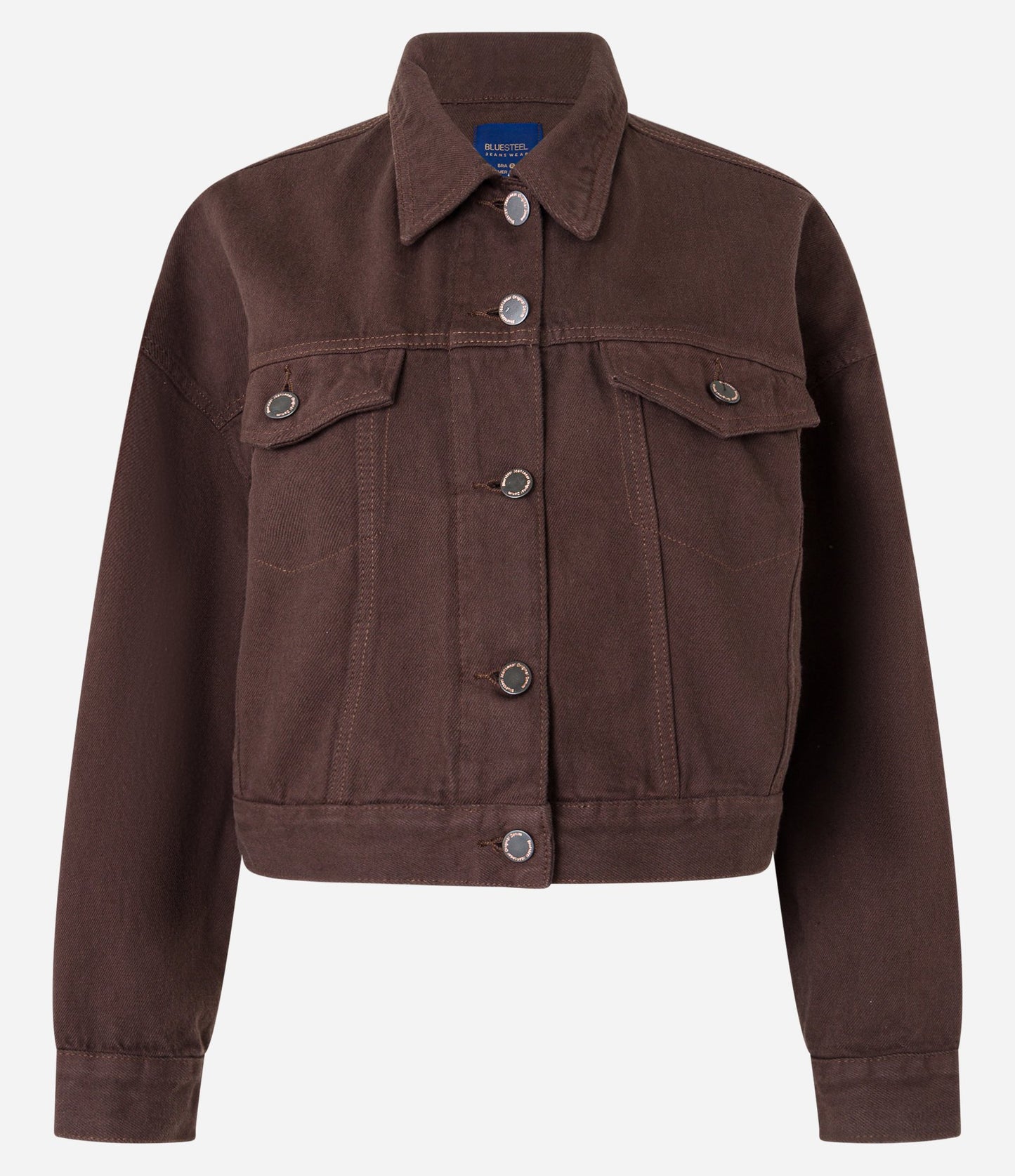 Chaqueta Regular de Sarga con Bolsillos y Pliegues en el Dobladillo Marrón