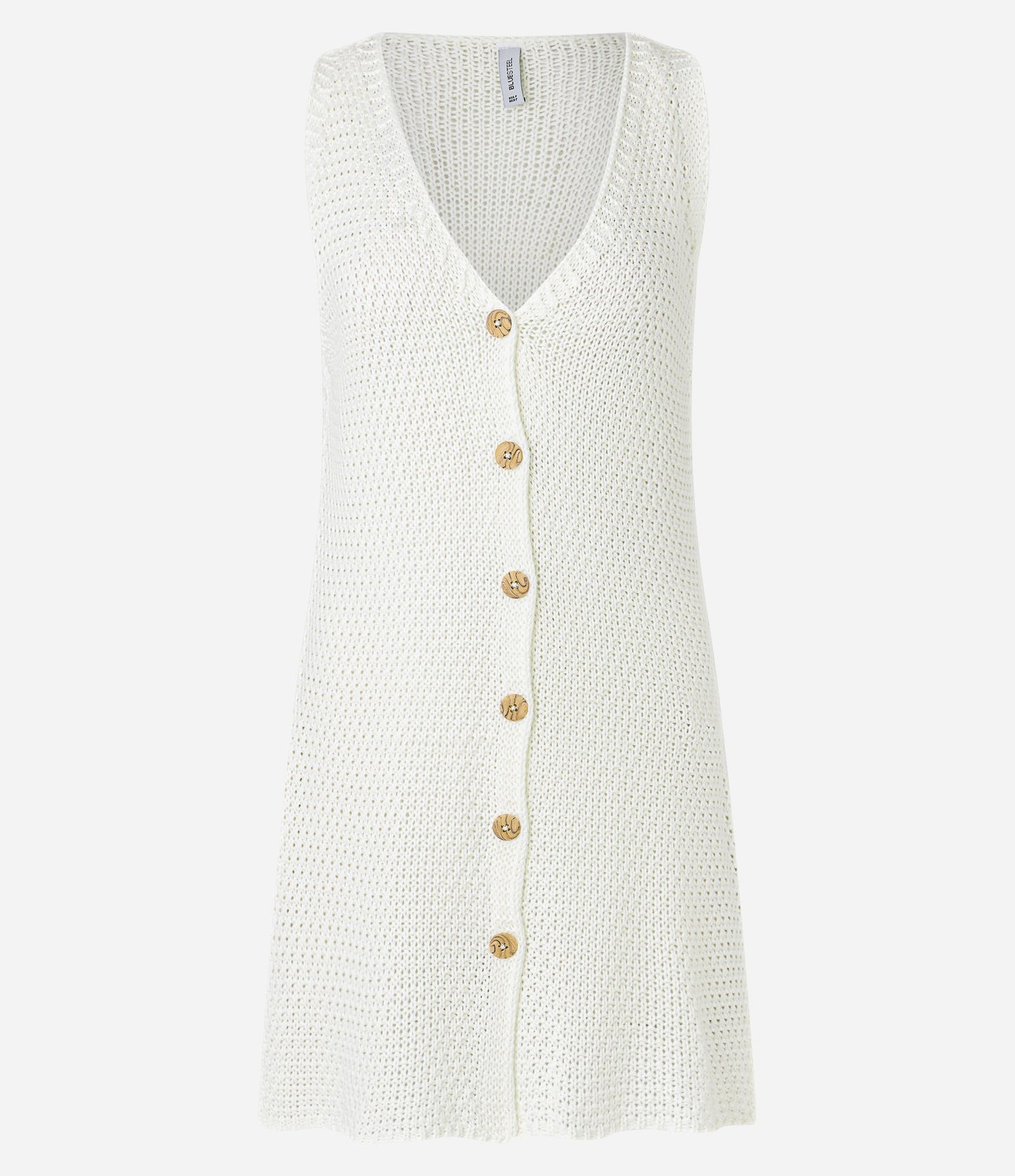 Chaleco largo blanco de punto relajado con botones