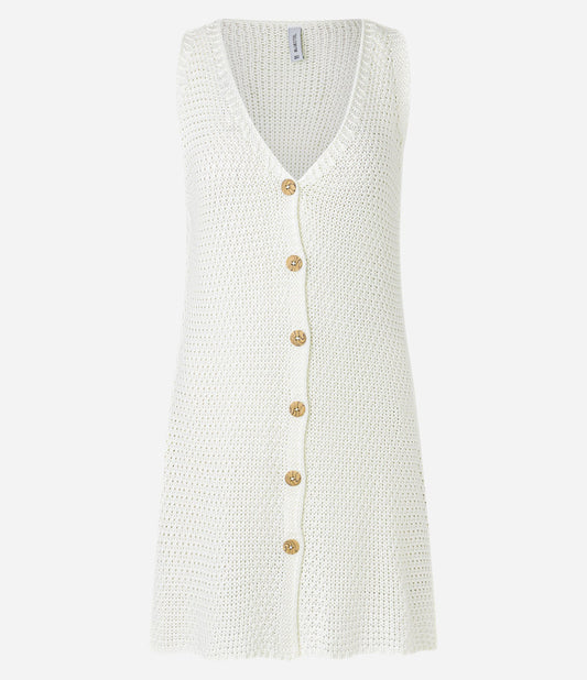 Chaleco largo blanco de punto relajado con botones