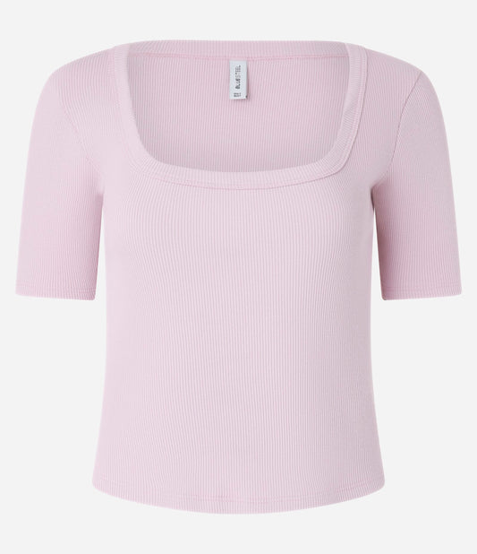Camicetta basic a coste con scollo quadrato in rosa