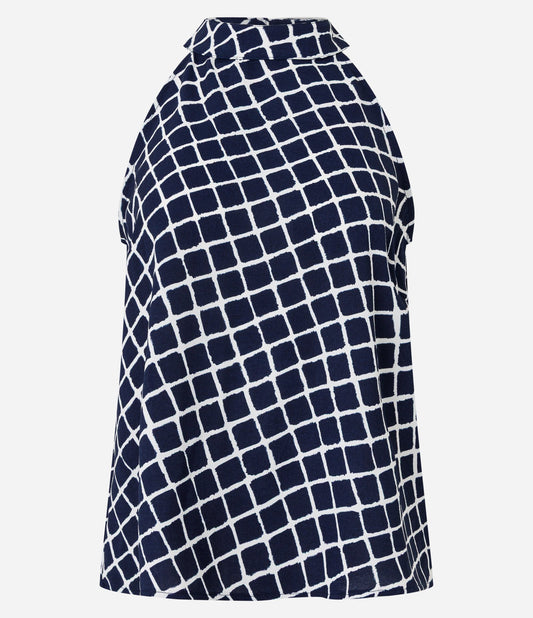 Camicetta blu navy con colletto ripiegato e effetto airflow