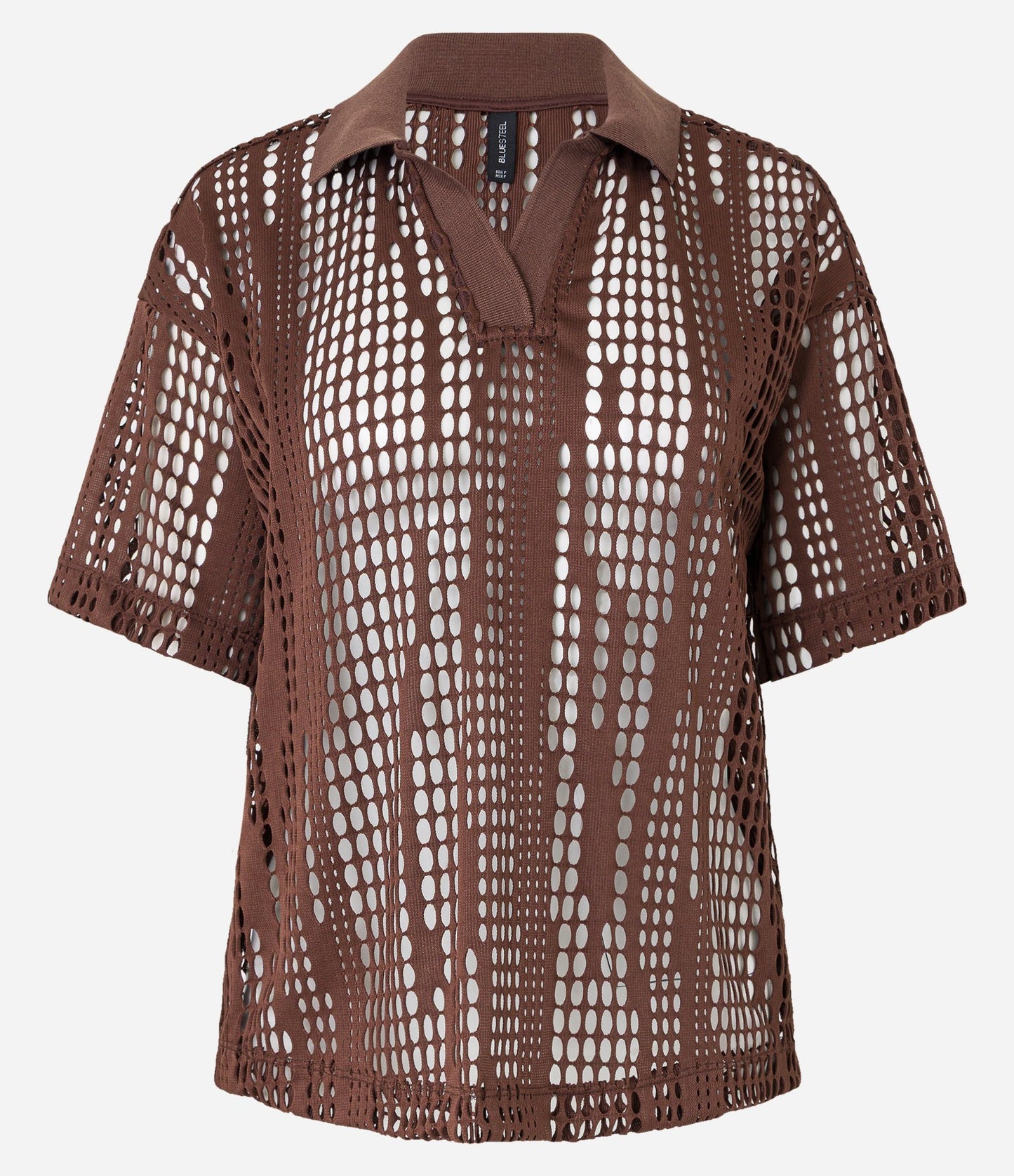 Camicetta con colletto a polo marrone e ritagli strutturati