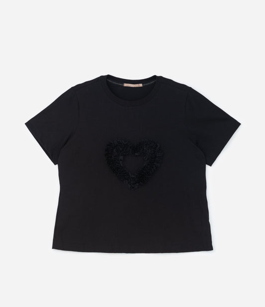 Maglietta Curve & Plus Size nera con cuore applicato