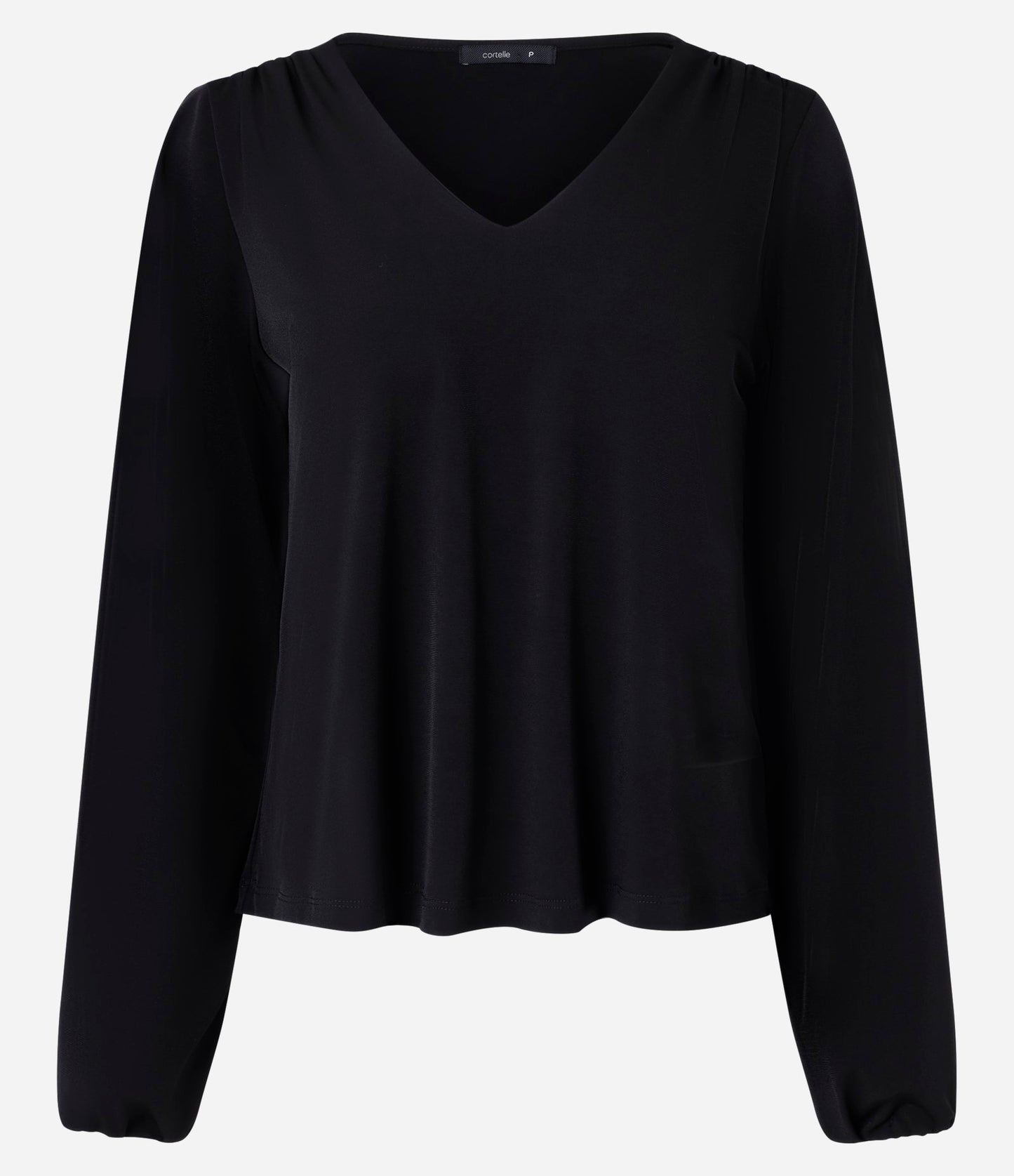 Black Microfiber Blouse with V-Neck and Light Drape