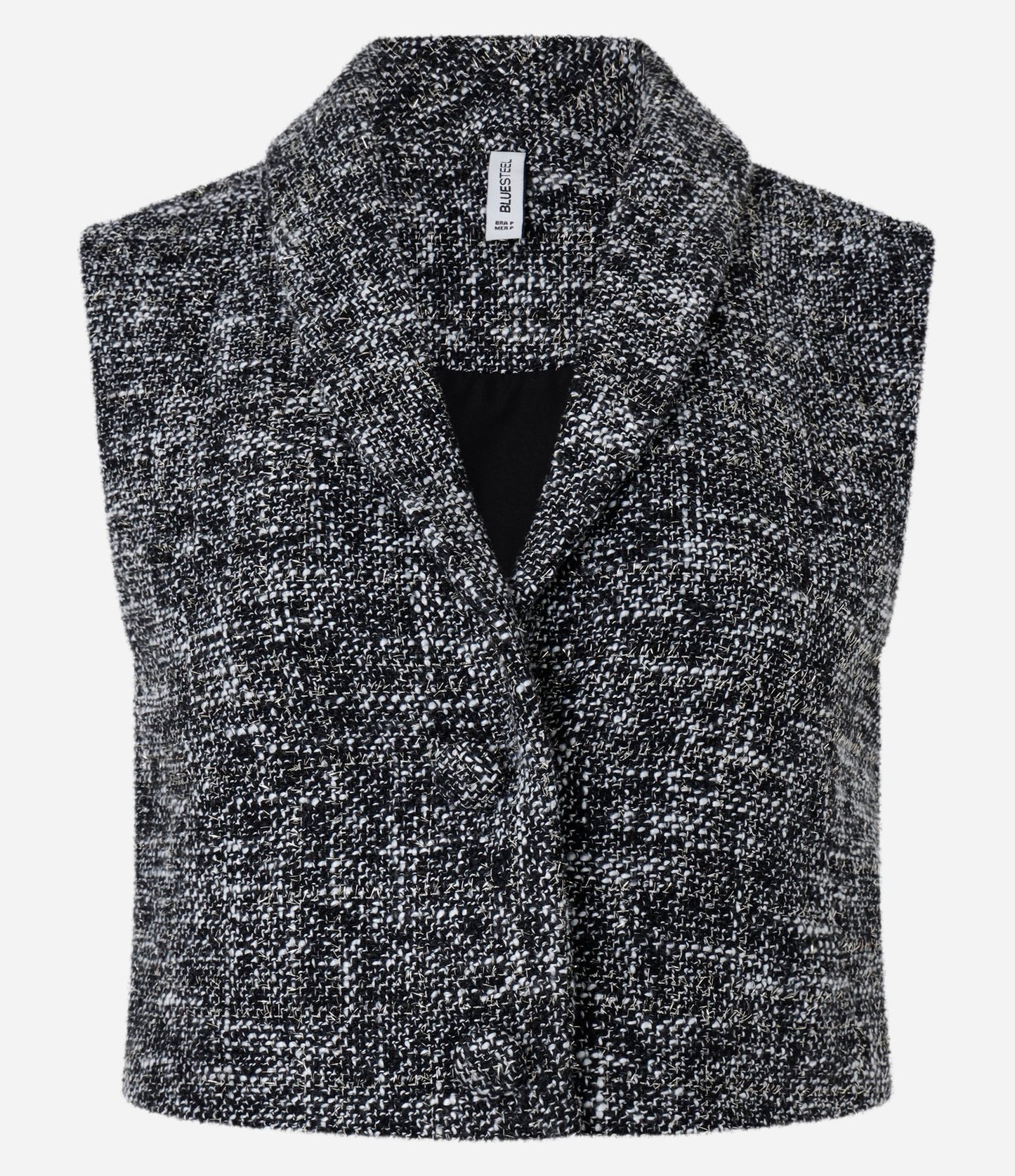 Colete Cropped de Tweed Preto com Lapela