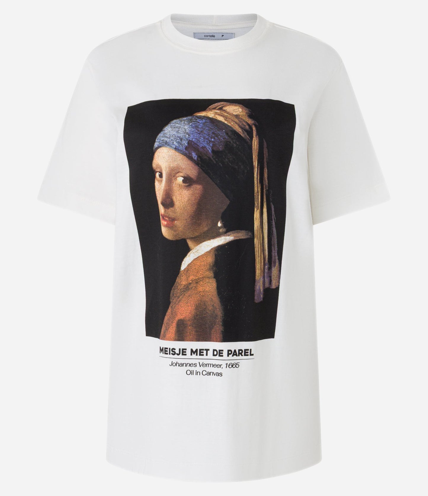 Maglietta in cotone con stampa donna con orecchini di perle di Biancaneve