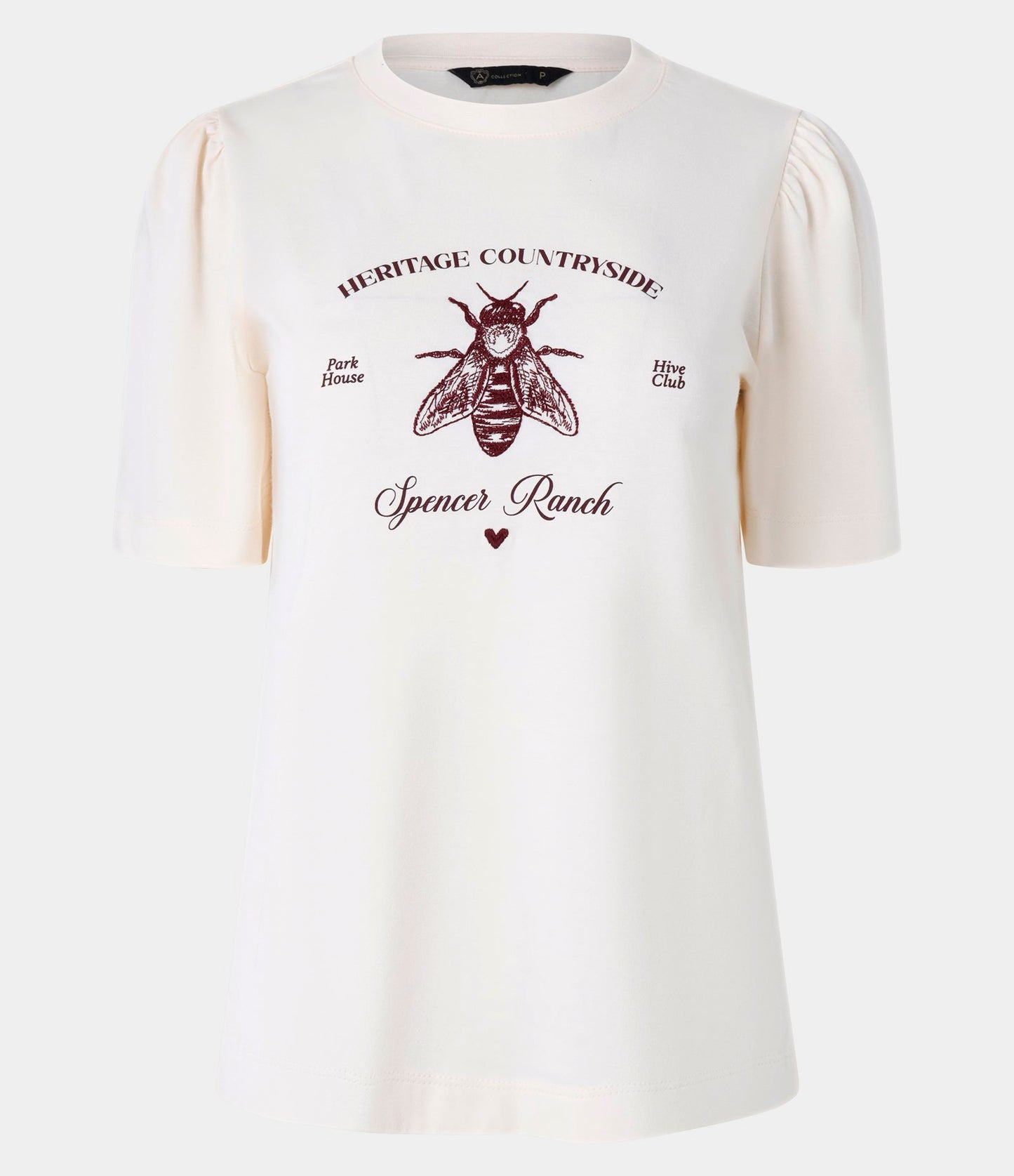 Blusa de algodón con mangas abullonadas y estampado de mariposas en blanco roto