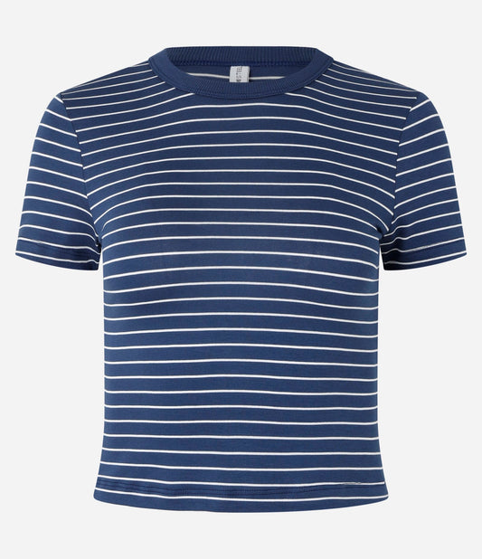 Blusa de rayas azul acanalada básica