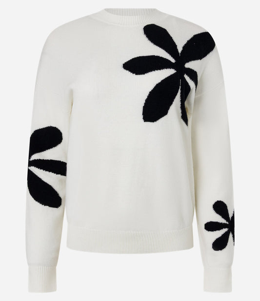 Maglione regolare a maglia pesante con fiori bianchi/neri