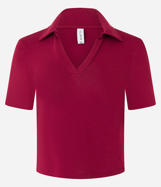 Camiseta de manga corta con cuello de polo de canalé en color vino