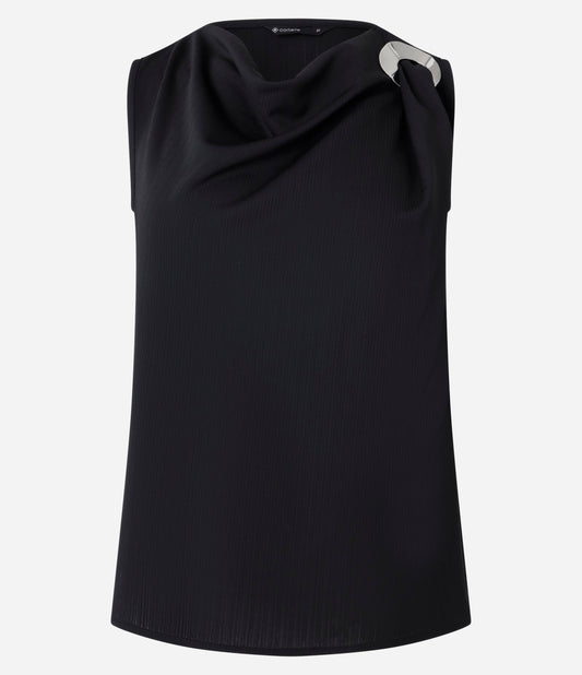 Camicetta strutturata con scollo a cappuccio e cinturino con fibbia in nero