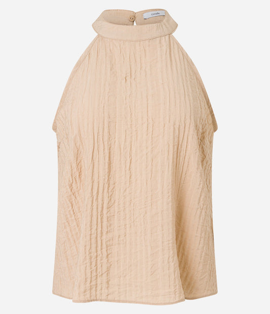 Textured Halter Neck Blouse in Nude Beige