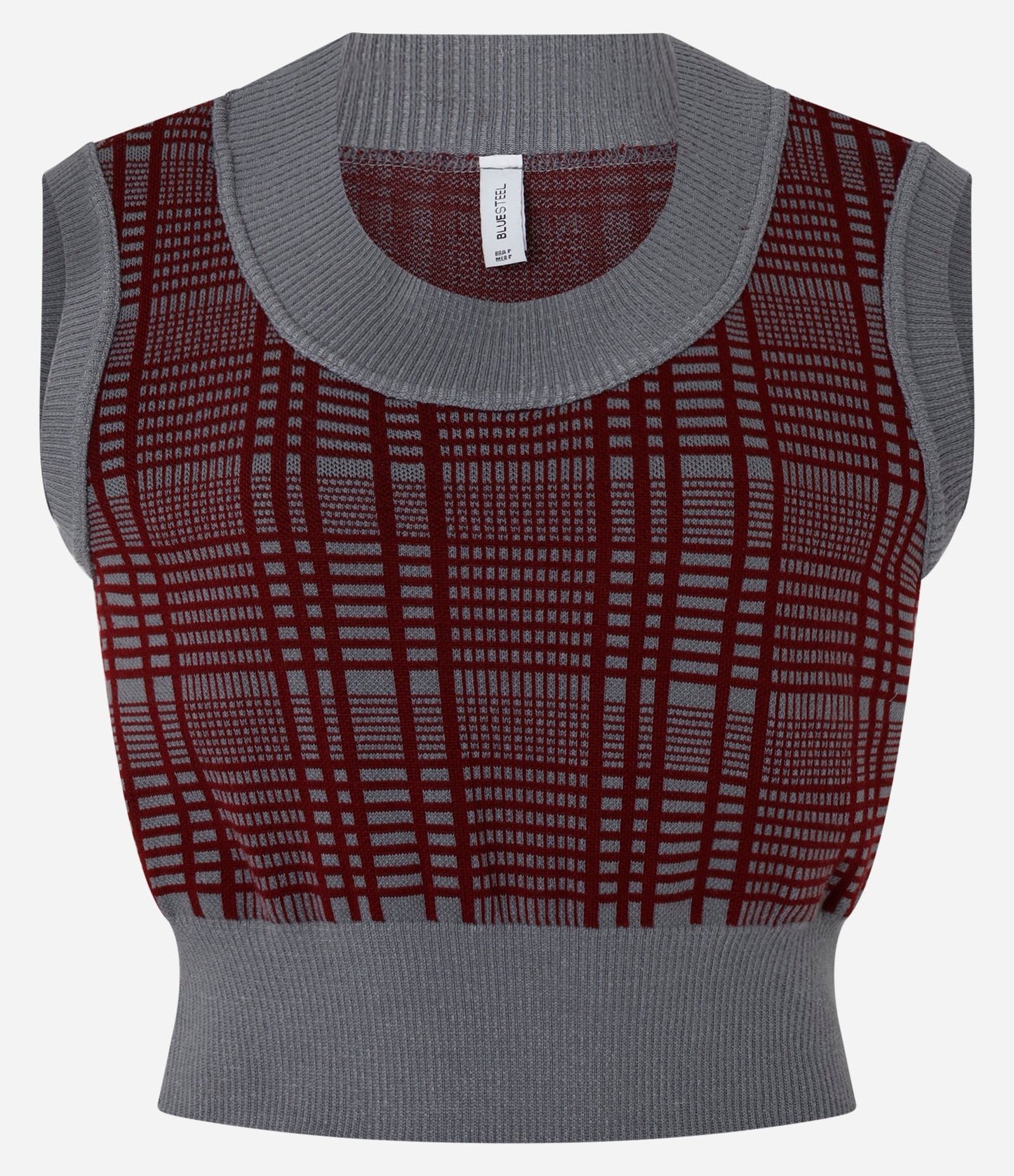 Gilet corto in maglia a quadri in borgogna/grigio