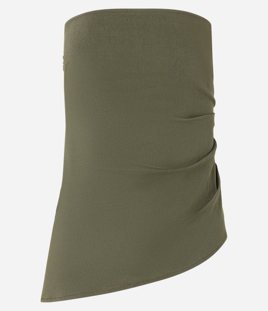 Camicetta verde bengalina con dettagli increspati e orlo asimmetrico