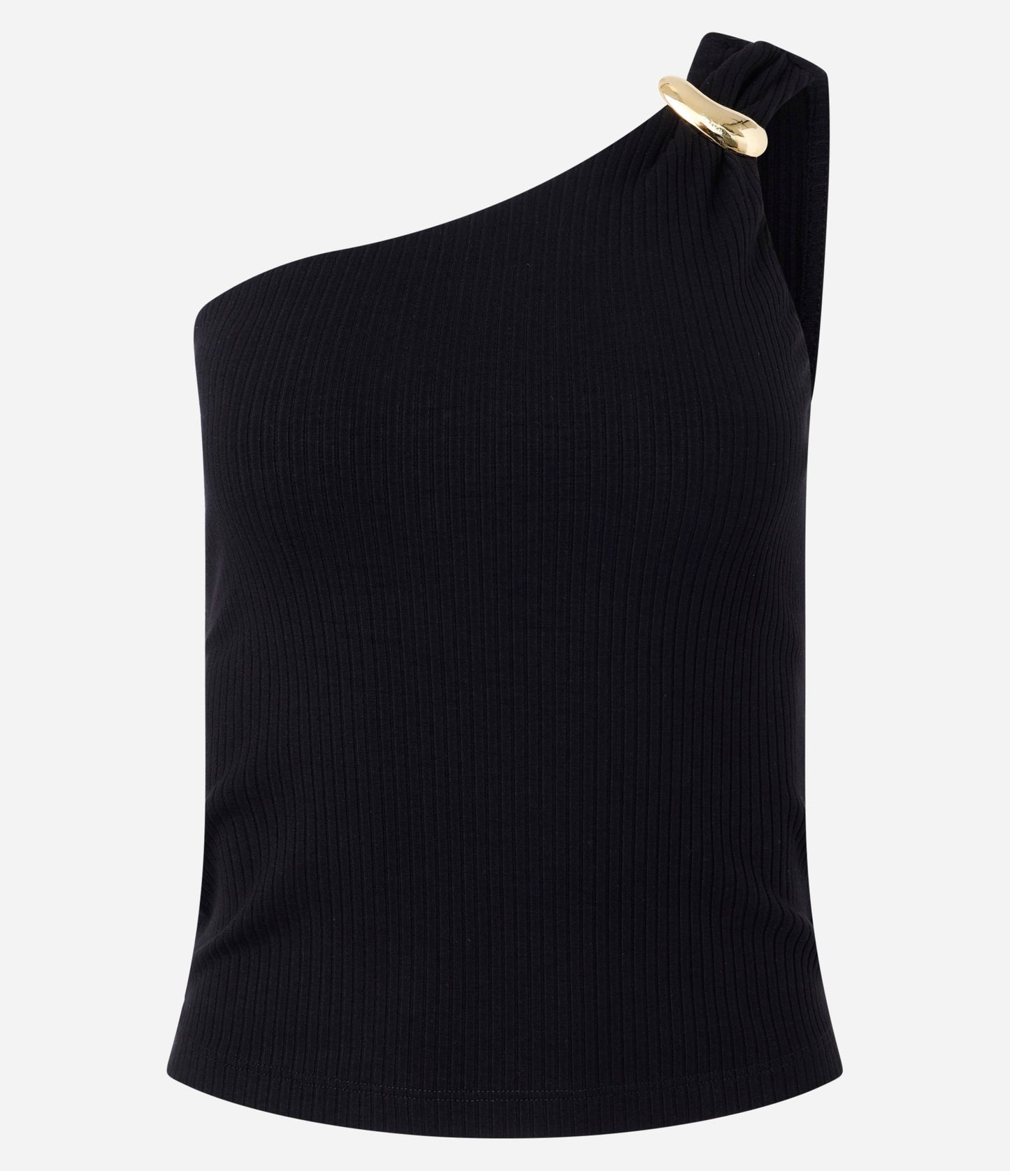 Top acanalado de un hombro con ribete metálico negro