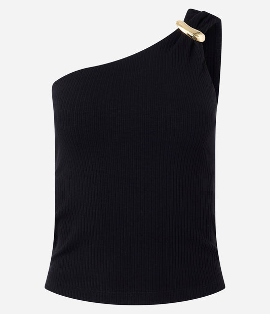 Top acanalado de un hombro con ribete metálico negro