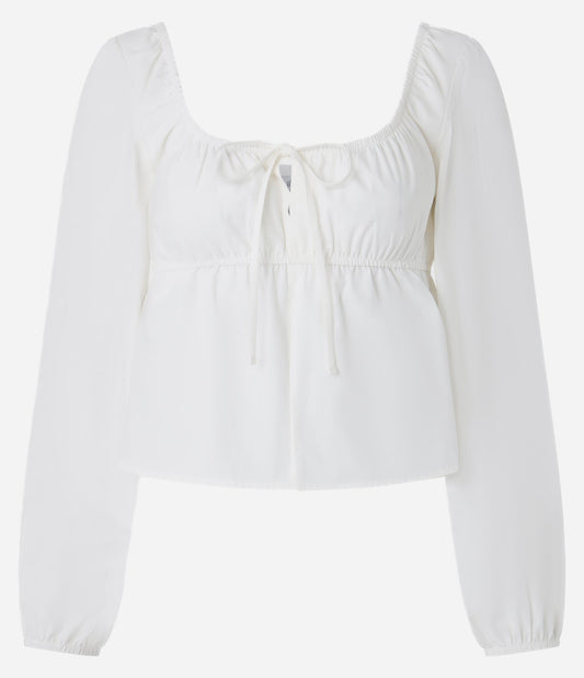 Blusa Blanca Tricolina con Detalle de Lazo