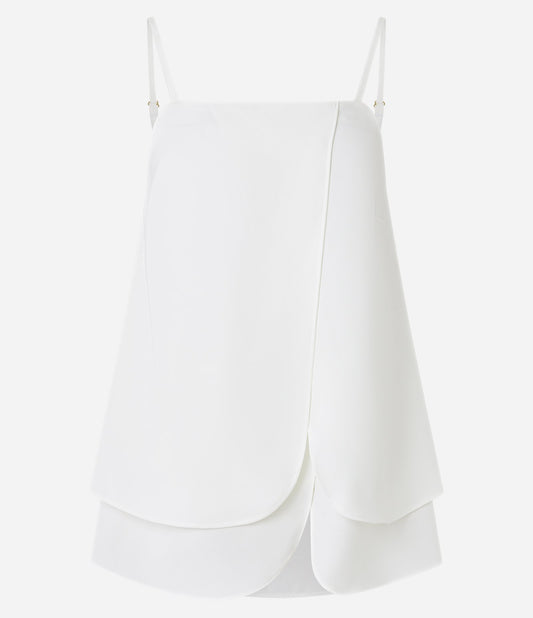 Blusa de Crepe Branca com Alças Finas, Decote Reto e Design de Dupla Amarração