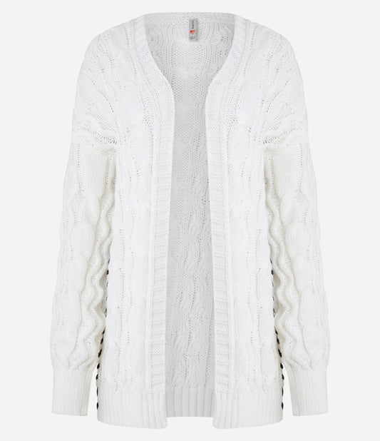 Rebeca larga de punto con detalle lateral blanco