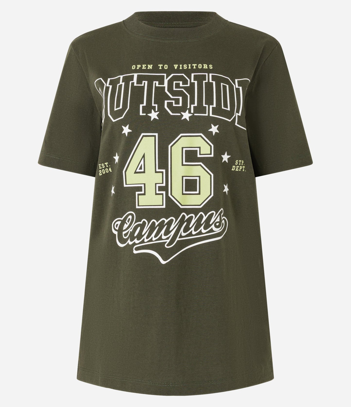 Camiseta verde de algodón con letras "Outside 46
