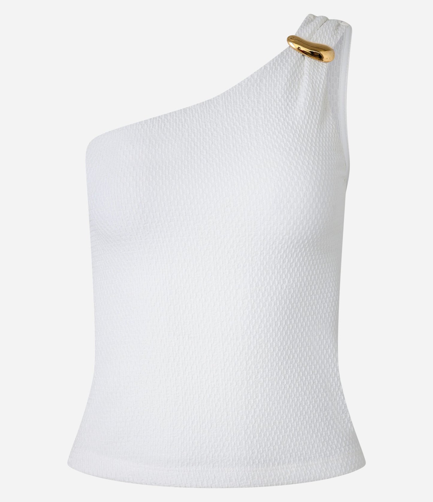 Blusa texturizada sin hombros con detalle metálico blanco