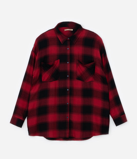 Red Plaid Flannel Shirt - Curve & Plus Size
