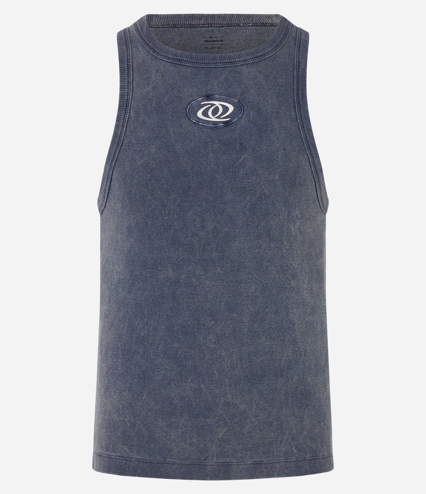 Camiseta de tirantes acanalada en azul marino lavado con etiqueta engomada