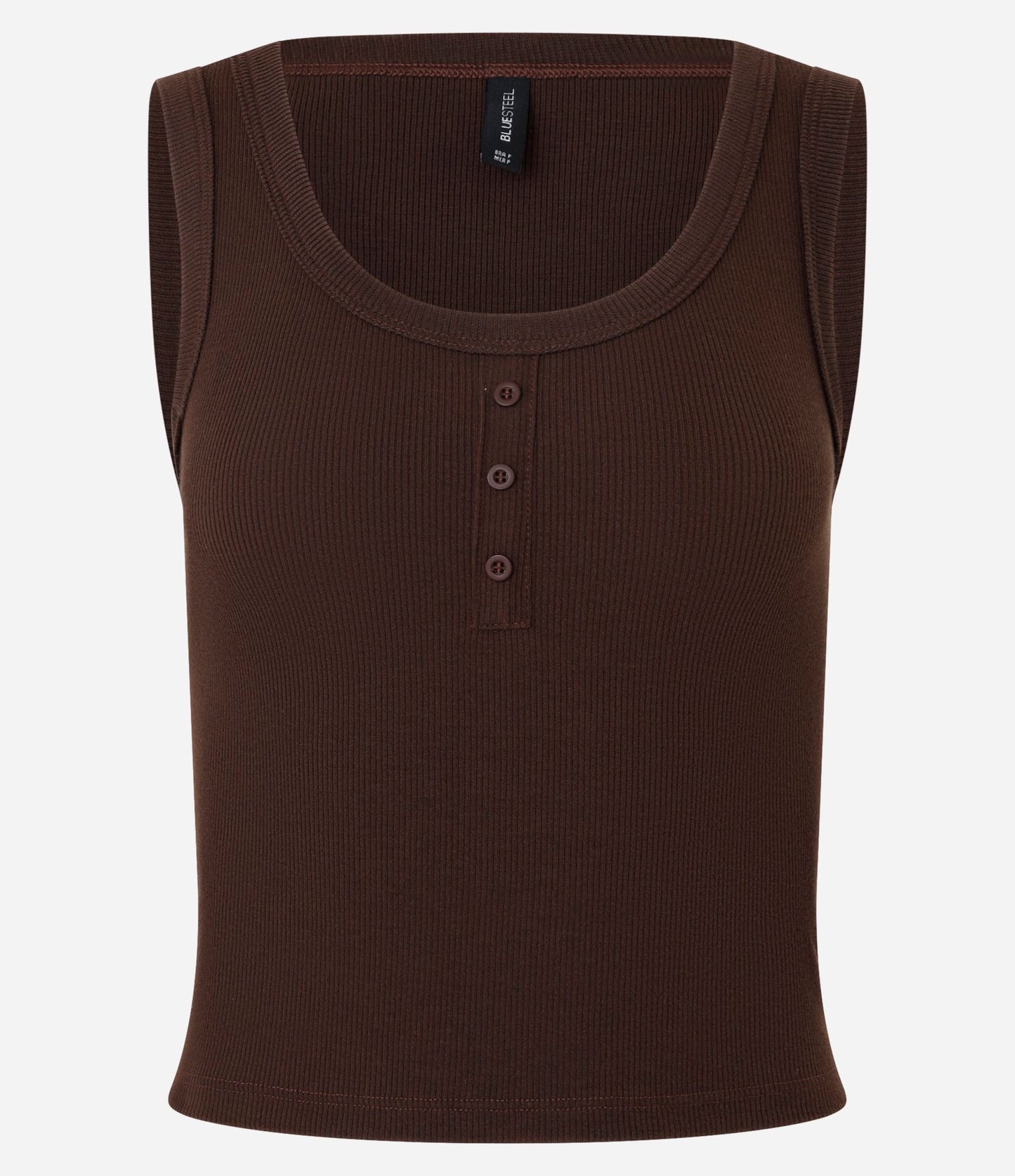 Top a coste senza maniche con bottoni in borgogna