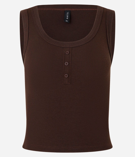 Top a coste senza maniche con bottoni in borgogna