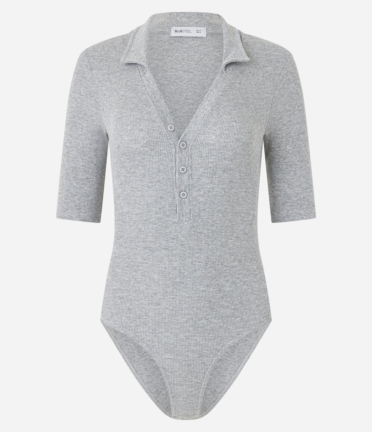 Body a coste con colletto a polo in grigio