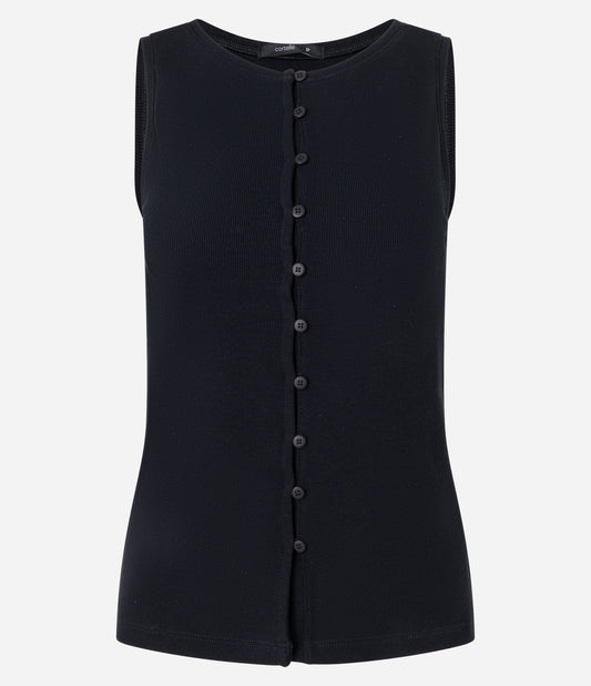 Chaleco ajustado de canalé negro con botones