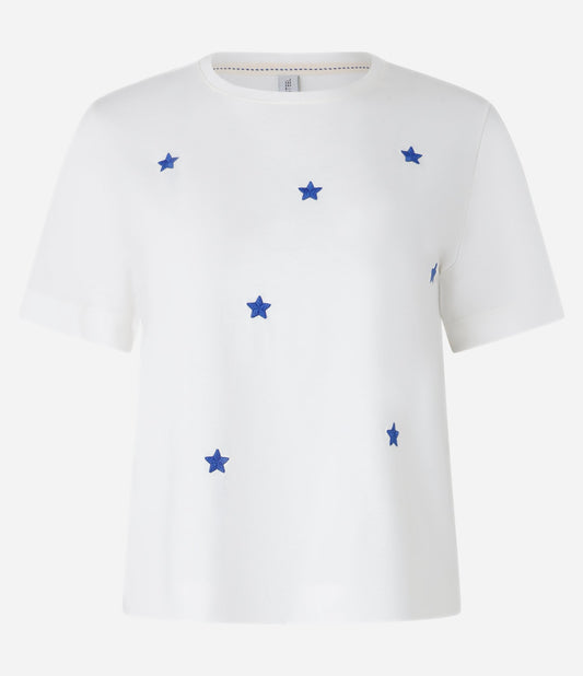 Camiseta blanca de algodón con bordado de estrellas