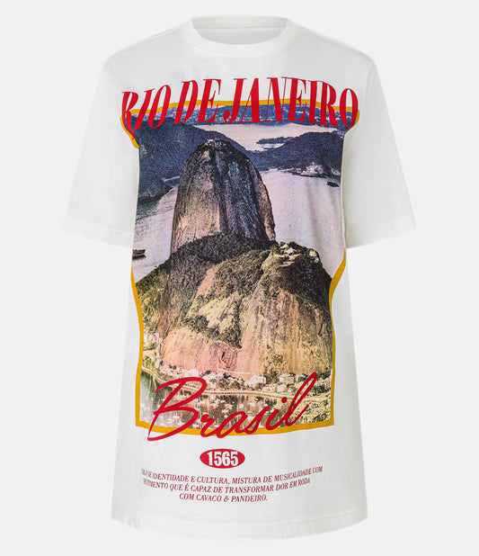 Camiseta blanca de algodón con estampado de Río de Janeiro, Brasil