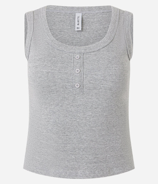 Canotta a coste con piccoli bottoni sul seno in grigio erica