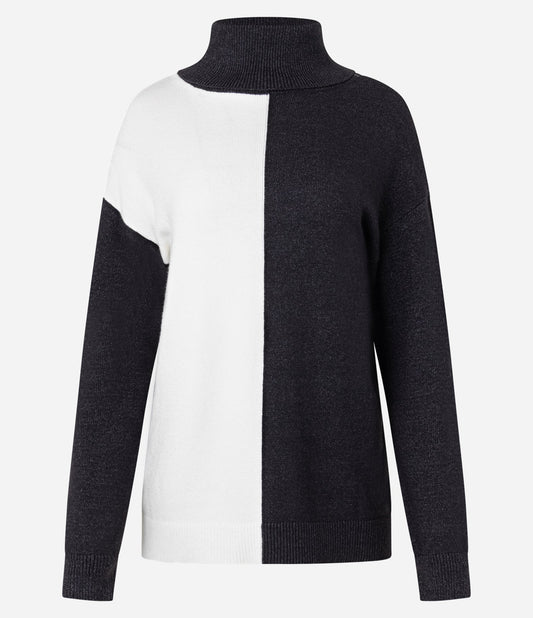 Jersey de punto con cuello alto y bloque de color gris oscuro/blanco
