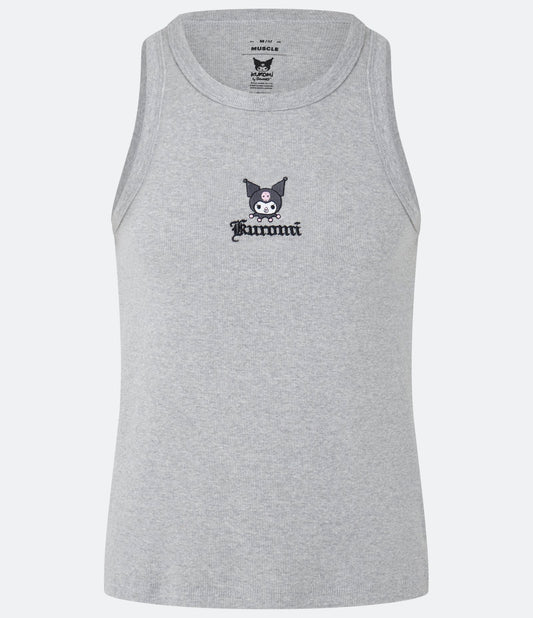 Canotta muscolare a coste grigia Hello Kitty con effetto marmorizzato