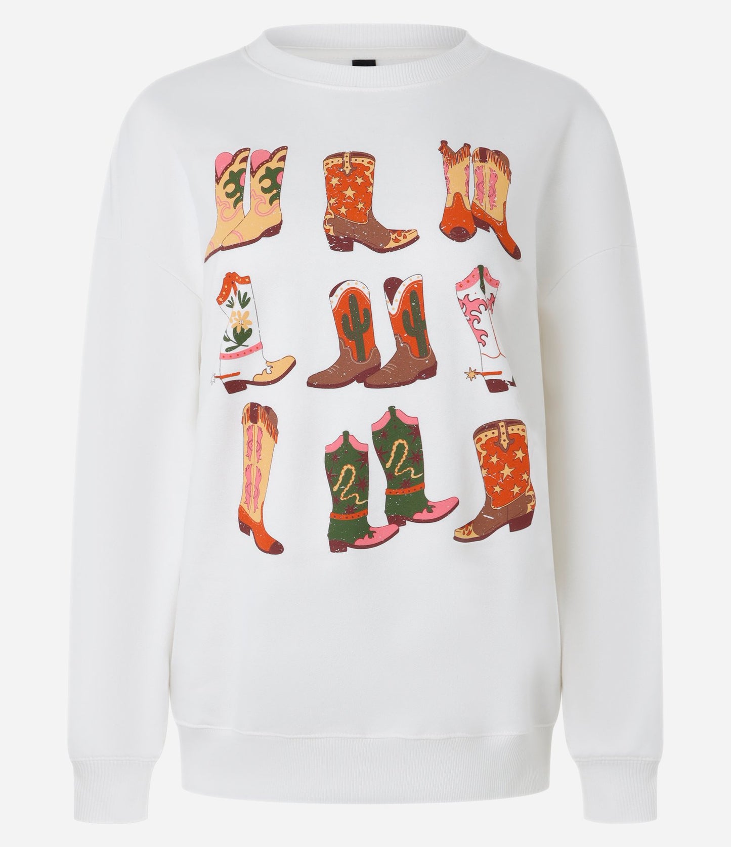 Felpa con cappuccio oversize con fodera in pile e stampa di stivali da cowgirl bianchi