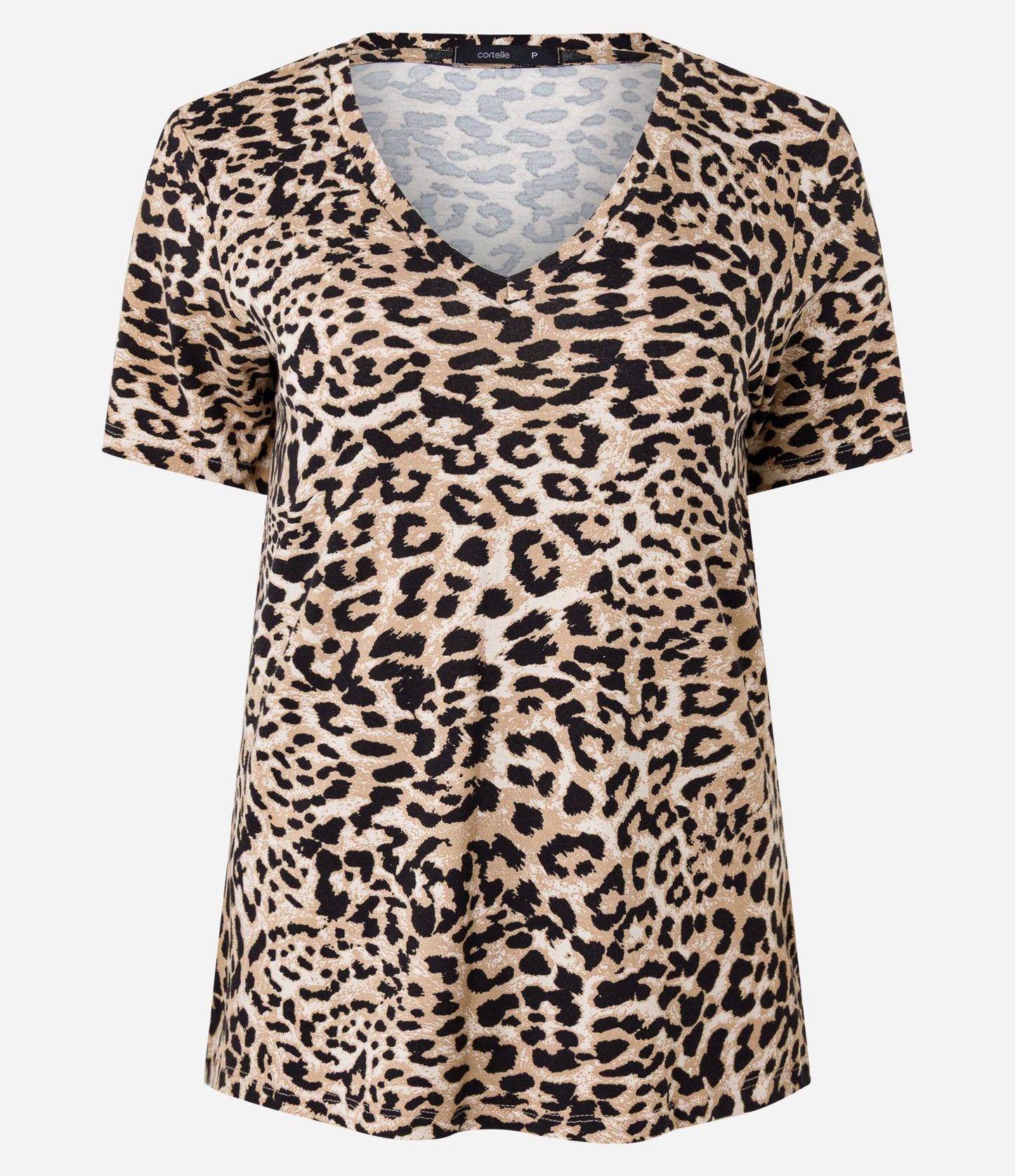 Viscose Blouse with V-Neck and Brown Leopard Print
