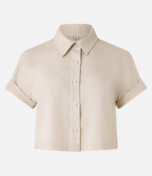 Beige Cropped Shirt in Viscose and Linen