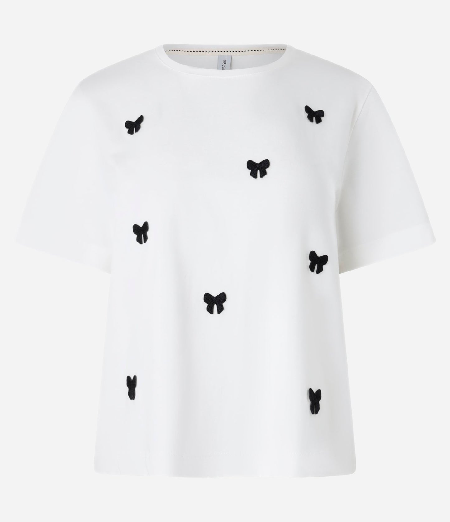 Camiseta blanca Baby Look de algodón con lazos bordados