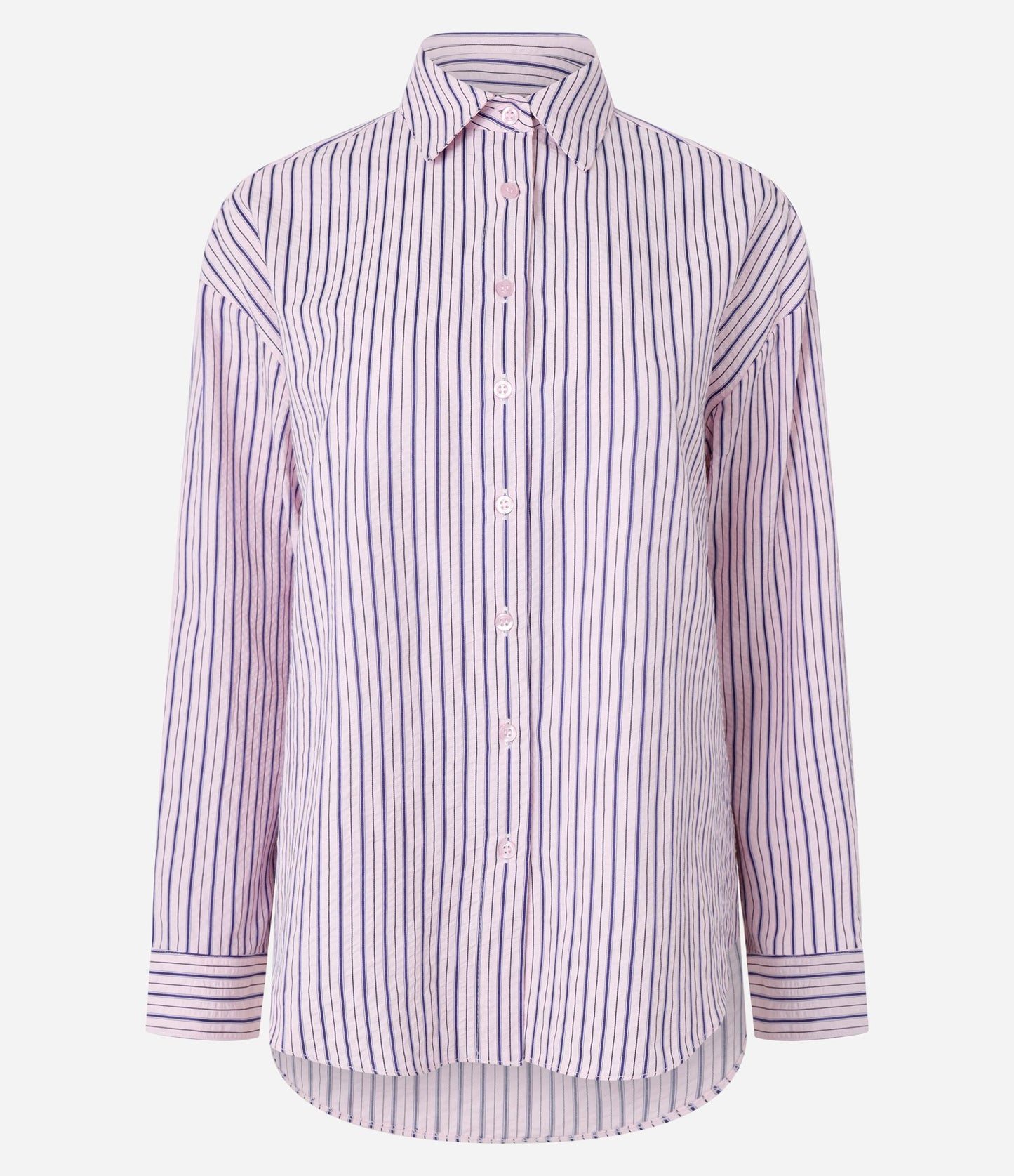 Camisa oversize de rayas Seersucker en hilo teñido de rosa